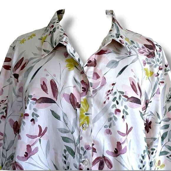 Coldwater Creek Womens Blouse Plus Sz 18 Purple Floral Cotton Button Up Shirt - Picture 4 of 7
